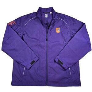 Cutter and Buck CB Weathertec Clemson Tigers Purple Full Zip Jacket Mens LT LOGO
